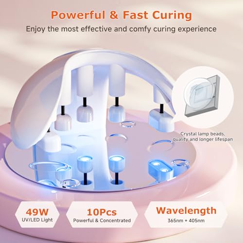 UV LED Nail Lamp 49W with 10 Beads & 4 Timer Settings, White - Fast Gel Curing