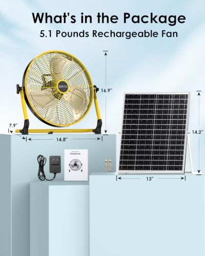 ZHULI 14" Solar Fan, Rechargeable Battery Operated Floor Fan