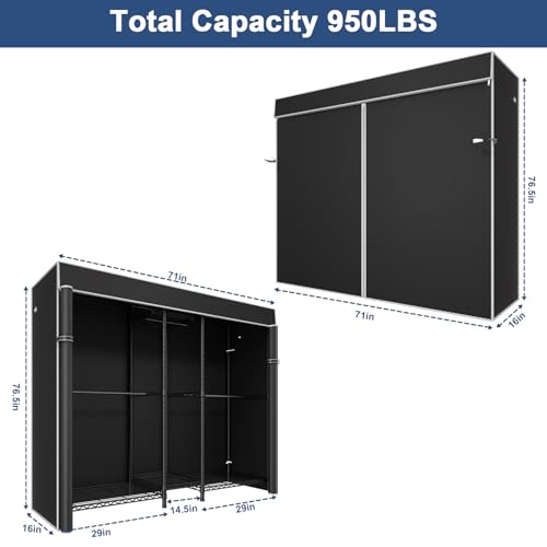 Heavy Duty Closet Organizer System with Cover - Adjustable Garment Rack, Holds 960 lbs, 71" Wide