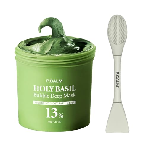 P.CALM Viral Holy Basil Bubble Mask + Dual Pore Brush Set ? Deep Cleansing for Pores & Blackheads with Holy Basil & Carbonated Water
