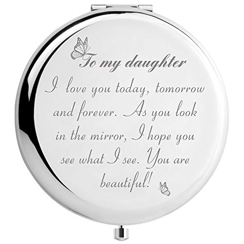 Daughter Gifts from Dad Mom Engraved Makeup Mirror for Daughters