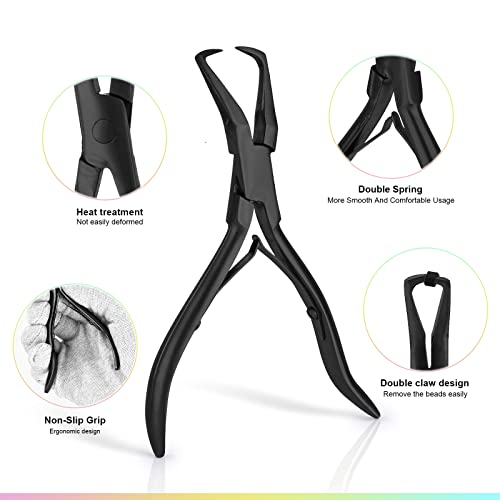 EHDIS Black Hair Extension Beading Tool Kit 600PCS Micro Silicone Beads & Pliers