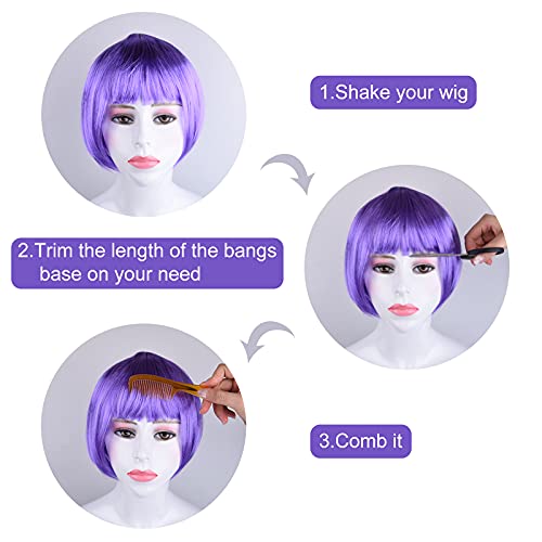 Multicolor Short Bob Wigs with Heart Sunglasses Party Set - 7 Colors
