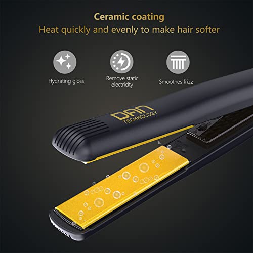 Gold 500 Degree Dual Voltage Ceramic Flat Iron - 1 Inch Hair Straightener for Thick Hair