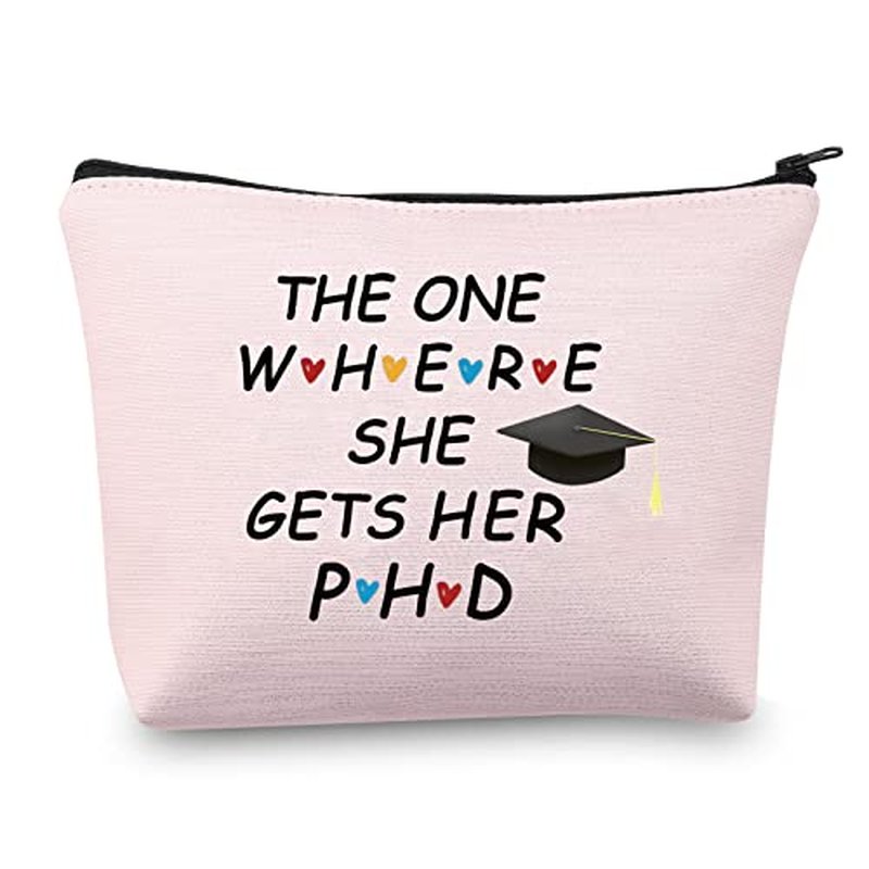 MBMSO Phd Graduation Gifts Makeup Bag the one Where She Gets Her Gifts for Phd Students Phd Gifts for Women Doctorate Degree Gifts Cosmetics Bag Travel Pouch (PHD bag pink)