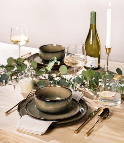 TheTerra 12-Piece Mocha Brown Ceramic Dinnerware Set for 4 - Handcrafted, Durable, Microwave & Oven Safe