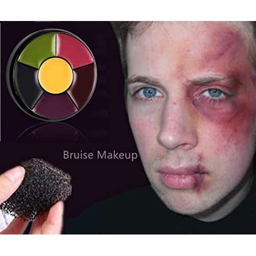 Go Ho 6 Colors Bruise Makeup Set for SFX,Bruises Wheel for Body Oil Paint Theatrical Halloween Fevstival,Face Paint Makeup Materials for Special Effects with Sponges