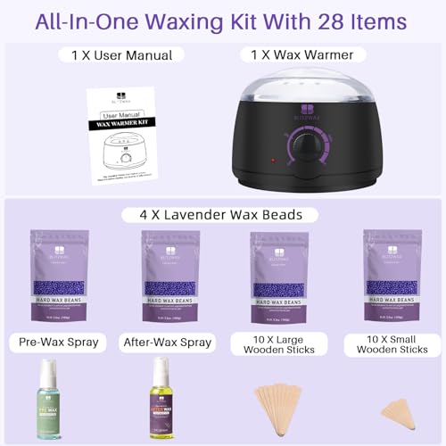 Black Waxing Kit for Women with Wax Warmer & 28 Items - Brazilian & Bikini Hair Removal