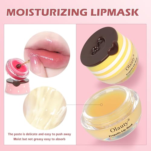 9 PCS Bee Lip Balm Honey Pot,Easter Basket Stuffers,Honey Lip Balm Lip Mask,Propolis Moisturizing Lip Sleeping Mask Reduces Lip Lines,Mothers Day Gifts,Birthday Gifts for Women Girls