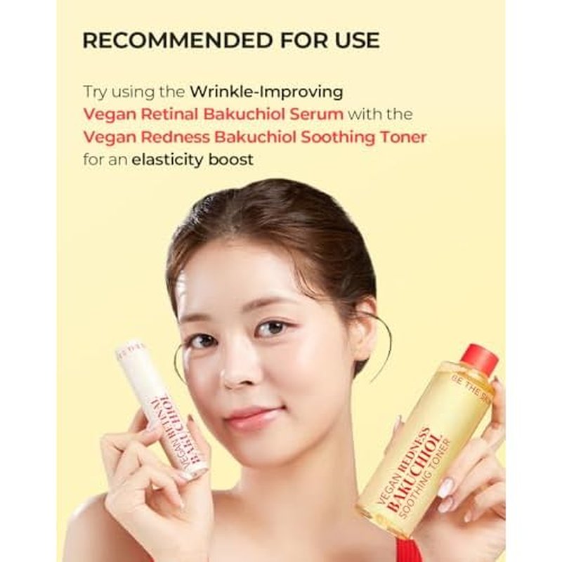 BE THE SKIN Vegan Retinal Bakuchiol Serum - Retinal 1120ppm + Bakuchiol 20000ppm, 5 Peptides & Ceramides, Helps Smooth Look of Fine Lines & Pores | Korean Anti-Aging Night Serum 0.68 oz