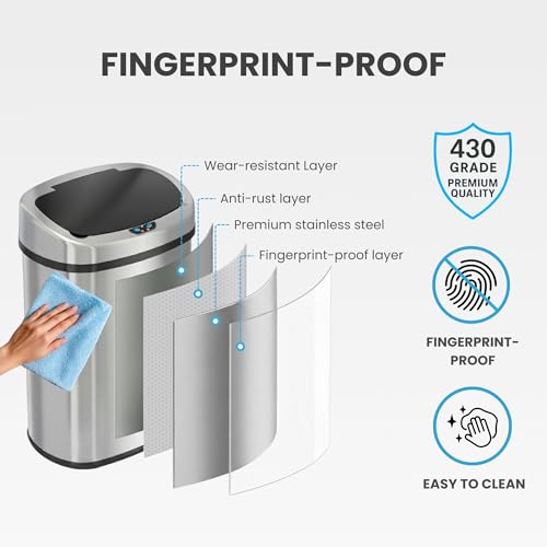 iTouchless 13 Gallon Brushed Silver Sensor Trash Can with Odor Filter