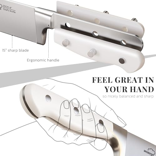 14-Piece Kitchen Knife Set with Block and Sharpener - Full Tang German Stainless Steel, Ergonomic Handles, Dishwasher Safe