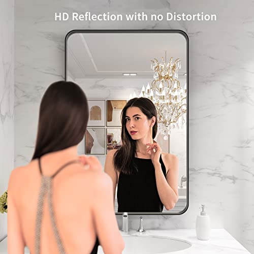 Black Bathroom Mirror 28x36 Inch Metal Framed Wall Mirror - Modern Vanity Decor