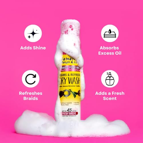 Jamaican Mango & Lime Braids Your Way Dry Wash ? Gentle Cleansing Foam for Braids, Locs & Twists ? No-Rinse Dry Shampoo for Scalp