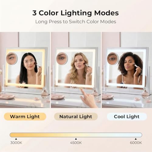 White 12x16 Inch Lighted Vanity Mirror with 360° Rotation - Makeup & Grooming