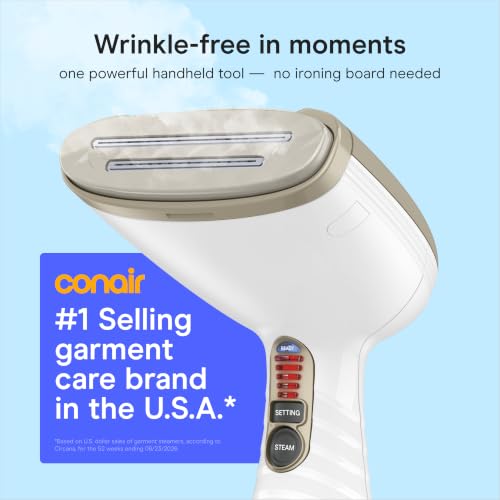 Conair ExtremeSteam Handheld Garment Steamer 1875W with 3 Attachments - White