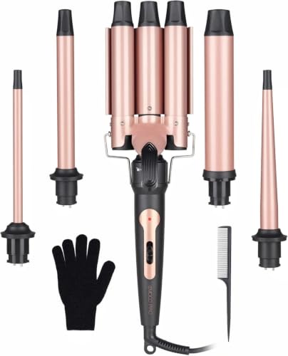 Emocci Pro Rose Gold 5-in-1 Curling Wand Set with Large Ceramic Barrels