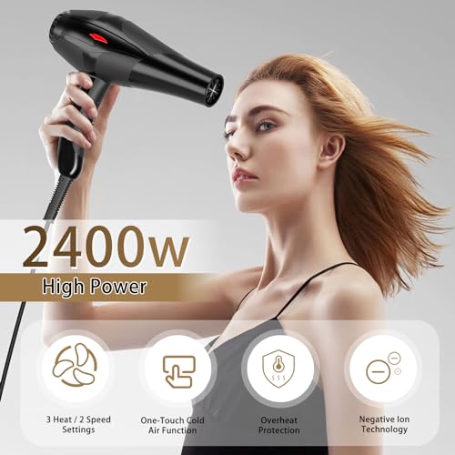 Obsidian Black Professional Ionic Hair Dryer 2400W with Diffuser - Conhaze