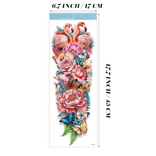 6 Sheets Full Arm Temporary Tattoos, Realistic Waterproof Floral Designs, Snake, Peony, Butterfly - Fake Tattoos Sleeve for Halloween, Cosplay, Party Decorations