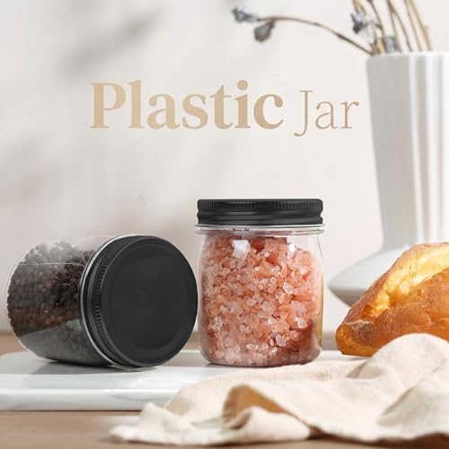 Black 8 oz Plastic Mason Jars with Lids - 24 Pack, Novelinks