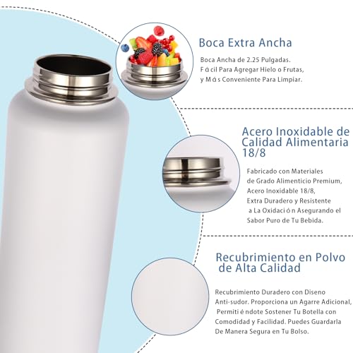 Volhoply 8 Pack Insulated Water Bottles 40oz Stainless Steel with Paracord Handle - White