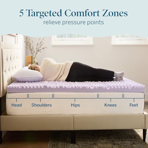 Lavender Infused 3 Inch Memory Foam Mattress Topper Queen Size Plush Feel – 5 Zones