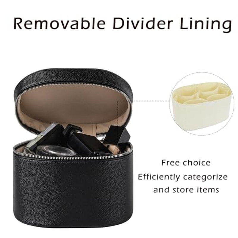 Aesthetic Makeup Bag, Travel Makeup Vanity Case with Divider and Handle, Waterproof PU Leather Cosmetic Organizer Bag, Portable Toiletry Bag for Women(03Black)
