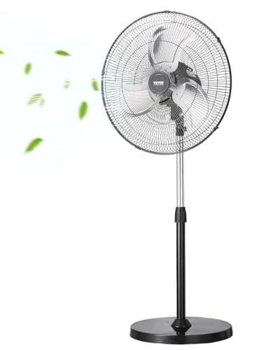 VEVOR 20 Inch Industrial Pedestal Fan Black, 90° Oscillating, Height Adjustable, 3 Speed Floor Fan for Warehouse & Garage