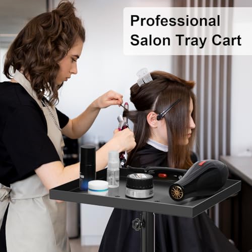 Black Salon Rolling Trolley with Height Adjustable Tray for Hair & Beauty