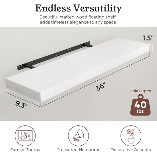 White Floating Shelves Wall Shelf Set of 2 - 36 Inches, Wooden Wall Storage
