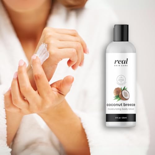 Organic Body Lotion with Coconut & Jojoba - Moisturizer for Dry & Sensitive Skin - Reduce Fine Lines - Coconut Breeze Variation