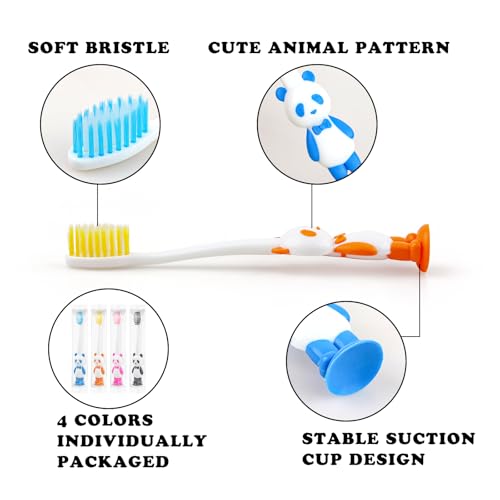 Disposable Kids Toothbrush Set with Suction Cups - 40 Pack, Animal Design, Travel Friendly