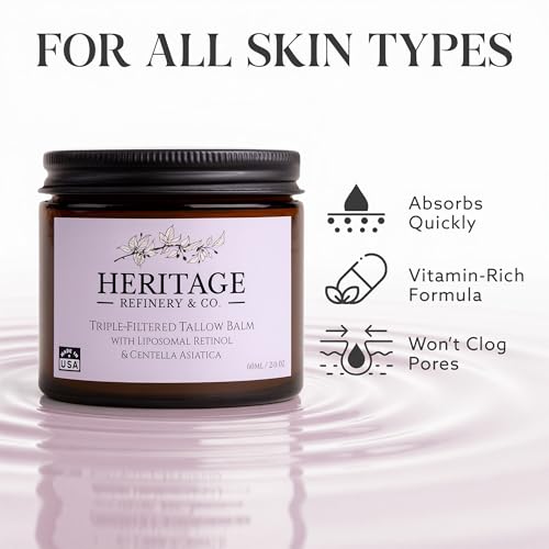 Whipped Beef Tallow for Skin Men & Women with Retinol & Centella Asiatica - Made in USA Wrinkle Repair Anti-Aging Defense Tallow Balm for Face Moisturizer, Grass Fed Skincare - 2 Oz
