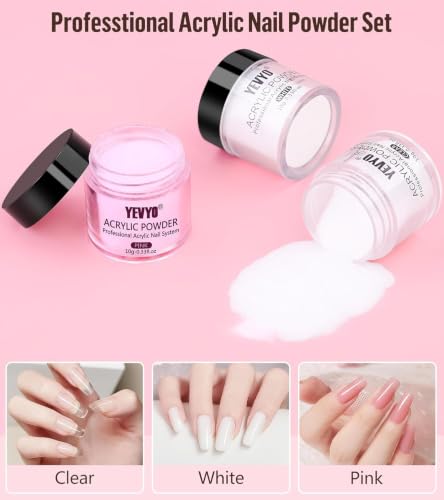YEVYO 259pcs Acrylic Nail Kit with Drill & UV Light for Beginners - Glitter Powder, Tips & Tools