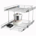 Chrome 2 Tier Pull Out Cabinet Organizer for Kitchen & Pantry - 20" W x 21" D