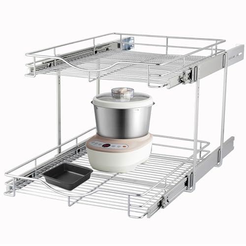 Chrome 2 Tier Pull Out Cabinet Organizer for Kitchen & Pantry - 20" W x 21" D