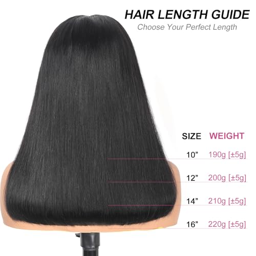 14-Inch Black 200% Density Full Lace Bob Wig Human Hair - Natural Look