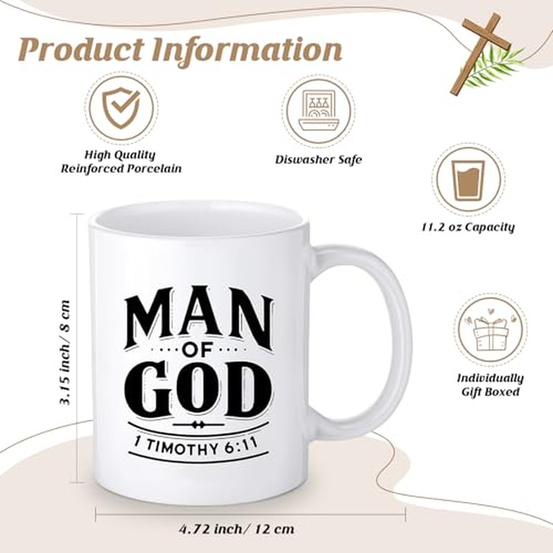 3 Pcs Easter Man of God Theme Gift for Men Christian 11.2oz Inspirational Coffee Mug Religious Bible Verse Leather Toiletry Bag Scripture Keychain for Dad Pastor Church Gift(Classic Color)