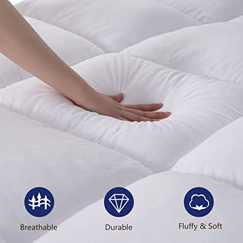 Queen Cooling Plush Mattress Topper with Pillow Top - White, 3-Inch Thick