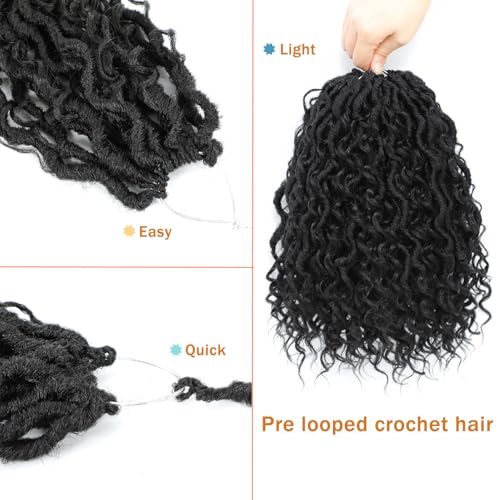 14 Inch Faux Goddess Locs Crochet Hair - Pre Looped Curly Ends for Black Women, 6 Packs (Variation: 1B)