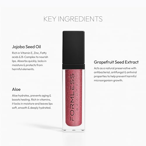Hydrating Lip Gloss with Ruby Glitter - Natural, Vegan, Non-Sticky