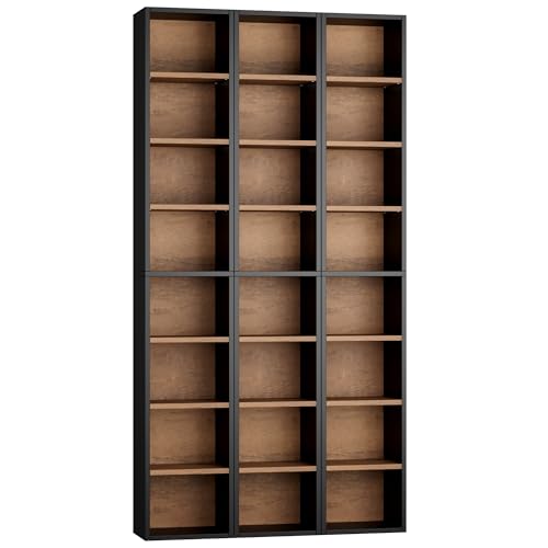 Black/Brown 8-Tier Narrow Bookshelf Tall CD Media Tower Rack - Adjustable Shelves