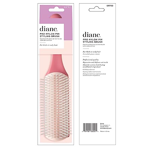 Diane Pro Nylon Pin Styling Hair Brush for Detangling, Separating, Shaping and Defining Wet Thick or Curly Hair, Glides Through Tangles with Ease (Pack of 2)