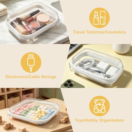 6 Pack Clear Hard Shell Makeup & Travel Organizer Bags - Small, Medium, Large