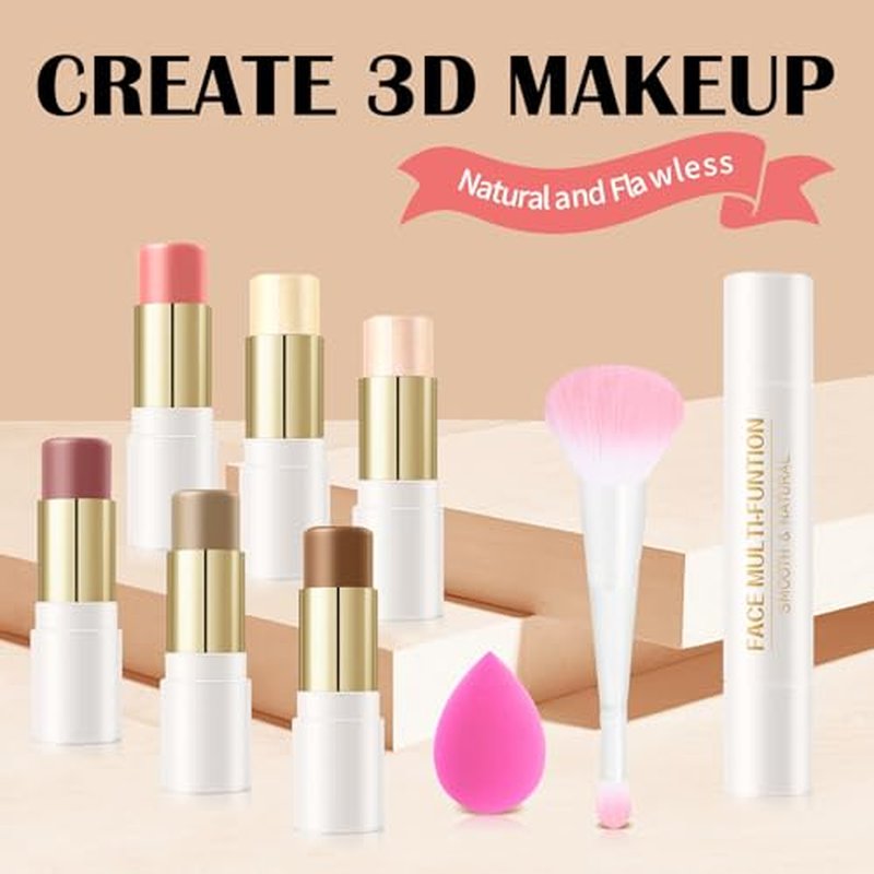 6 Colors Cream Contour Stick Set,Double-ended Cream Bronzer Stick,Highlighter Stick,Blush Stick,Professional Highlighter Makeup Contour Kit,Easy to Sculp Contorno Maquillaje£¨Set A£©