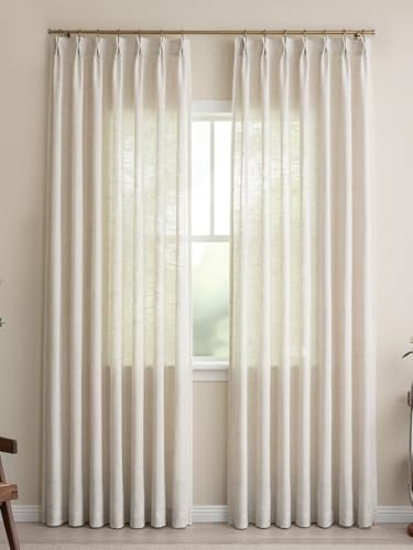 Natural Linen Pinch Pleated Curtains 90 Inch Long Set of 2 Light Filtering