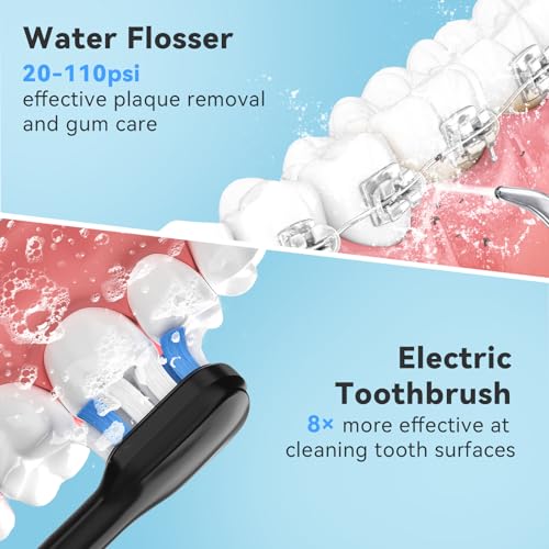 H2ofloss 2-in-1 Water Flosser & Electric Toothbrush Combo Set - Black