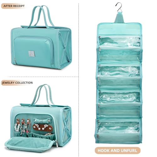 RoyalFair Blue Waterproof Travel Makeup Bag with Jewelry Organizer & Clear Pouches