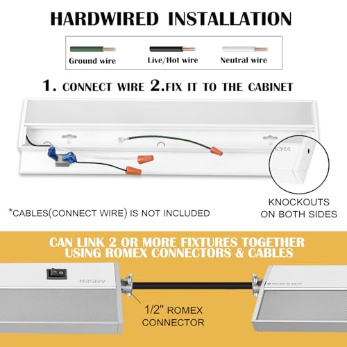 Ansen 48 Inch Hardwired LED Under Cabinet Lighting, Dimmable 26W, 1720lm, 5 Color Temp