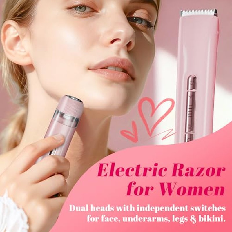 2-in-1 Bikini Trimmer for Women ? Dual-Head Electric Razor, IPX7 Waterproof Wet & Dry, Pubic Hair Trimmer & Body Shaver, LED Battery Bars, USB-C Rechargeable ? X6 Satin Rose Gold